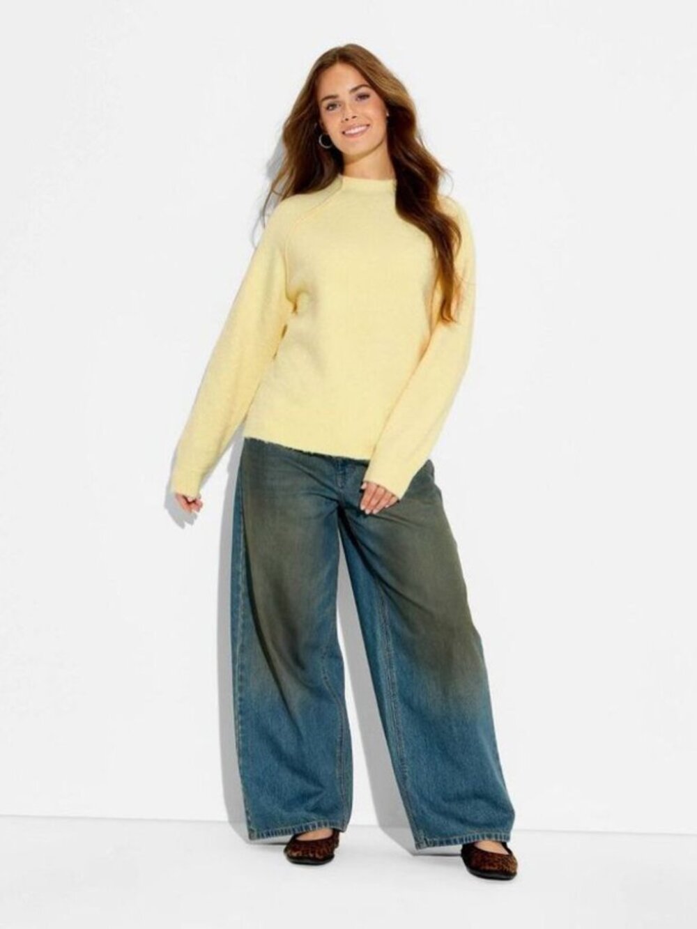 Wild Fable Yellow Oversized Bounce Mock Neck Long Sleeve Sweater